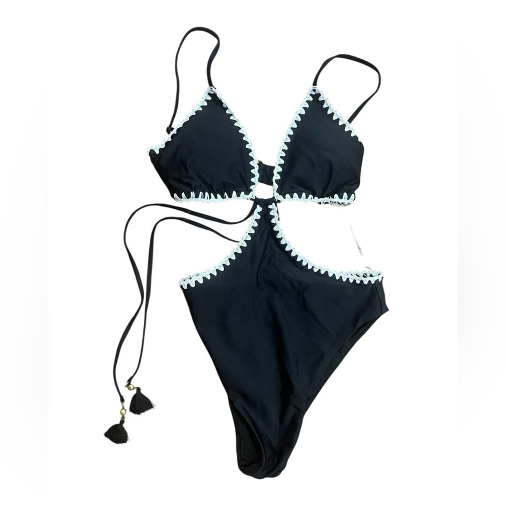 Ramy Brook Raina Contrast Trim Cut Out One Piece Swimsuit, Size Small